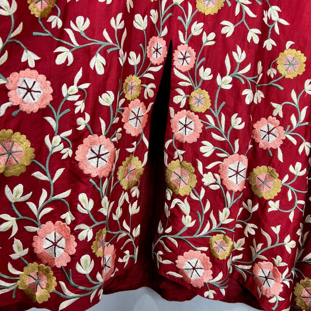 Sue Sartor Silk Moroccan Band Collar Kaftan / Maxi Dress in Cinnabar Red,  Sz L - Picture 9 of 16